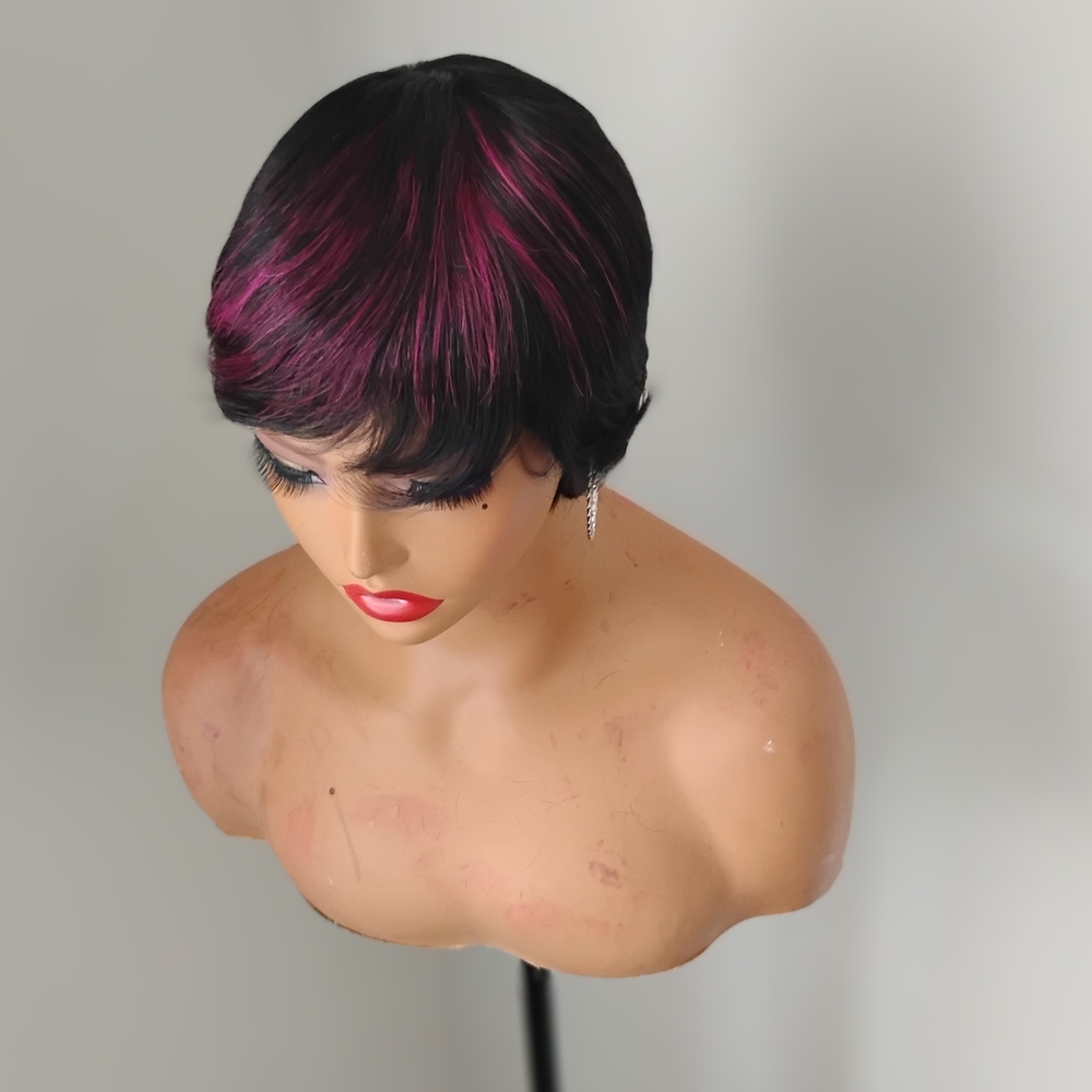 Stylish Black and Pink Women's Wig - Picture 2 of 6